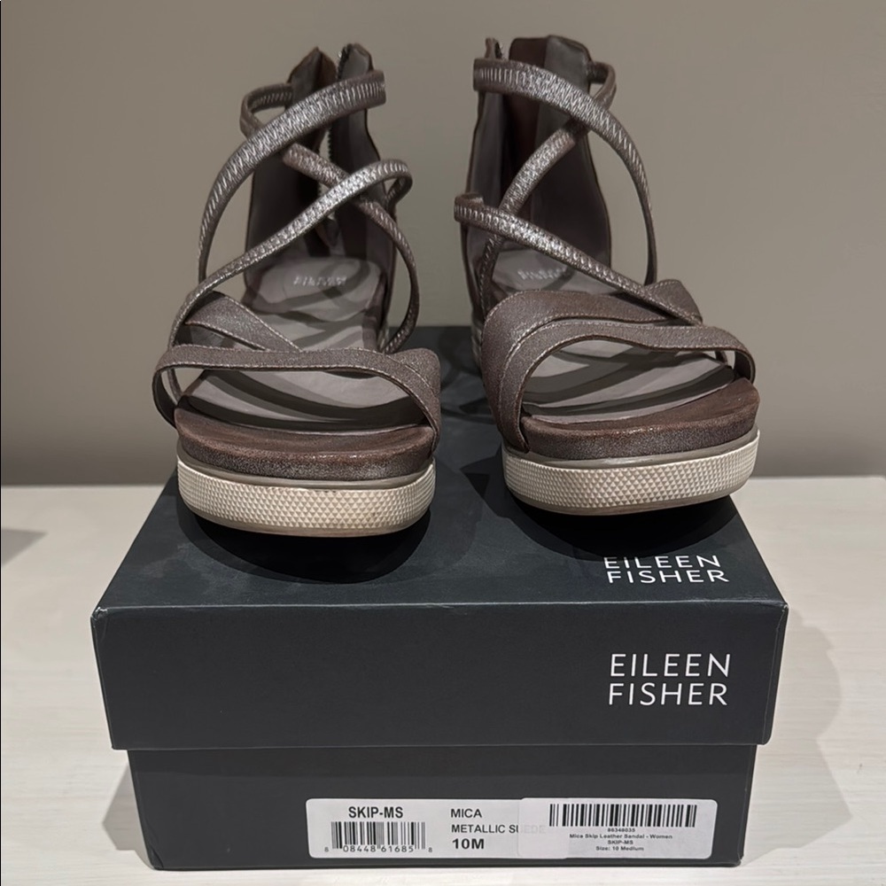 Eileen Fisher Silver Sandals Minimalist Design
